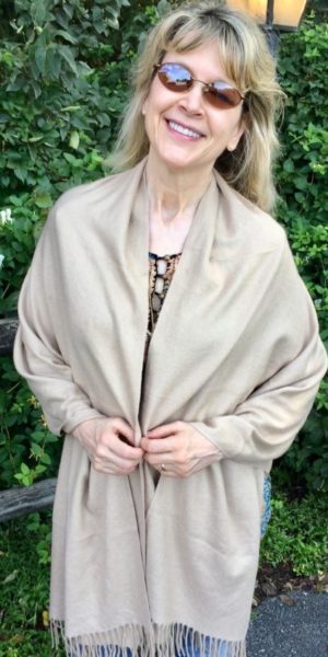 Tan Cashmere Shawl / Scarf - One Size Fits All - Over both shoulders